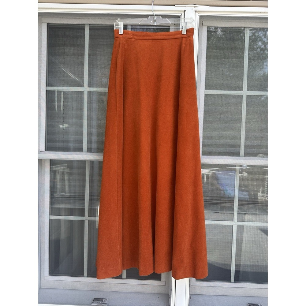 Rare 70s Vanity Fair rust orange maxi  skirt Size 14 velvet